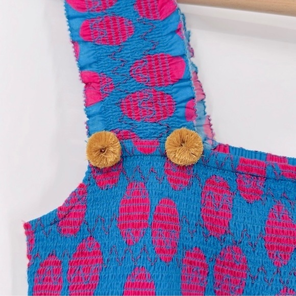 ANTHROPOLOGIE + FIGUE Luella Polka Dot Maxi Tiered Dress w Smocking & PomPoms - Picture 3 of 10